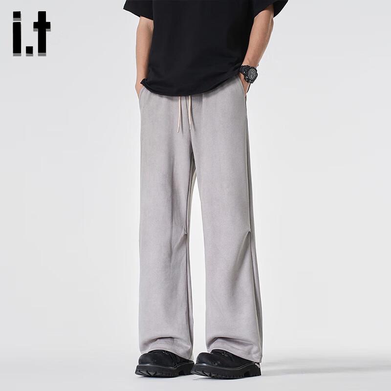 

izzue Men s Suede Loose Fit Wide-Leg Casual Pants 2XL