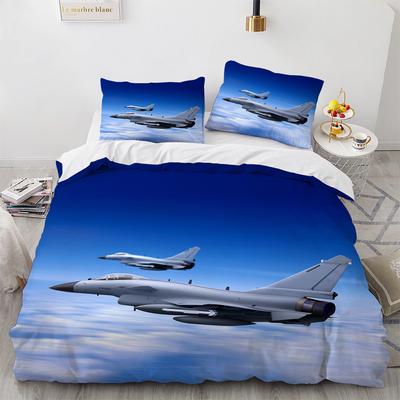 Funda Nórdica Avión Caza Niño Patrón Cielo Juego de Cama Poliéster para Niño Joven Hombre Gris Estampado Aeronave Funda Nórdica Tamaño King
