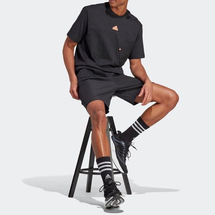 Adidas Solid Color Logo Print Crew Neck Pullover Casual Short Sleeve T-Shirt Men Tops Black IP3734