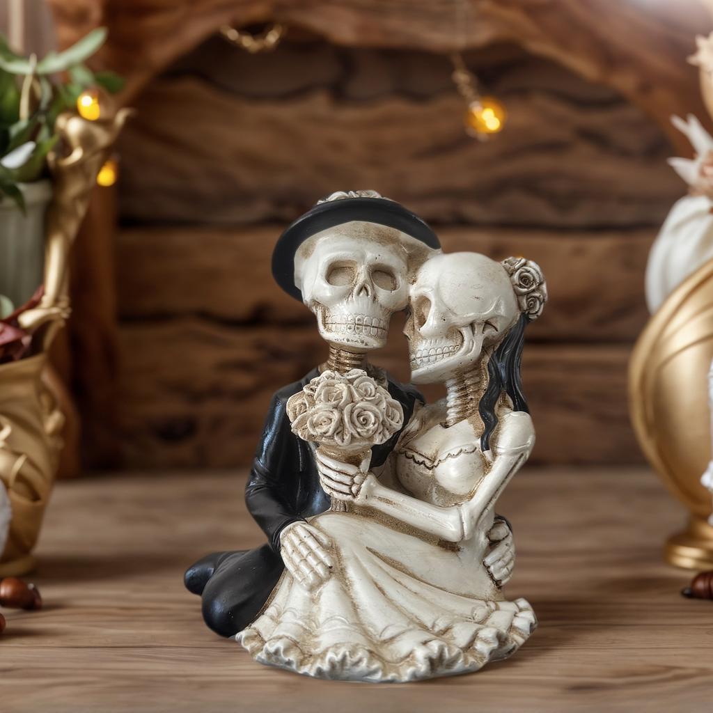 1 Sztuka Dekoracja Para Czaszek - Gotycka Romantyczna Dekoracja Artystyczna z Żywicy, Dekoracja Halloweenowa, Unikalna Dekoracja Domu i Pokoju Zagadek.