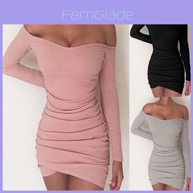 Elegant Women Long Sleeve Off Shoulder Evening Cocktail Party Club Bodycon Mini Dress Us