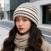 Japanese Striped Color blocked Woolen Hat for Women Fashionable and Simple Ear Protection Knitted Hat  Versatile Couple  Baotou Cold Hat Men's Trendy