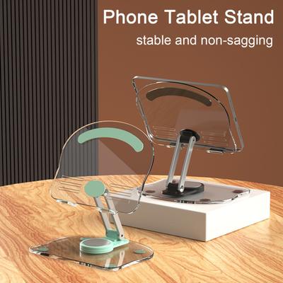 Clear Acrylic Tablet Stand 360-Degree Rotation Height Adjustable Tablet Holder Universal Foldable Desk Stand Tablet