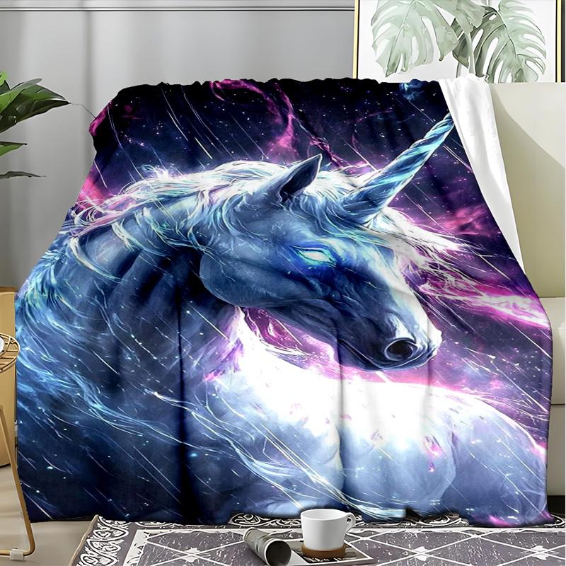 Dark Night Black Unicorn Fleece Blanket, Fantasy Horse Throw