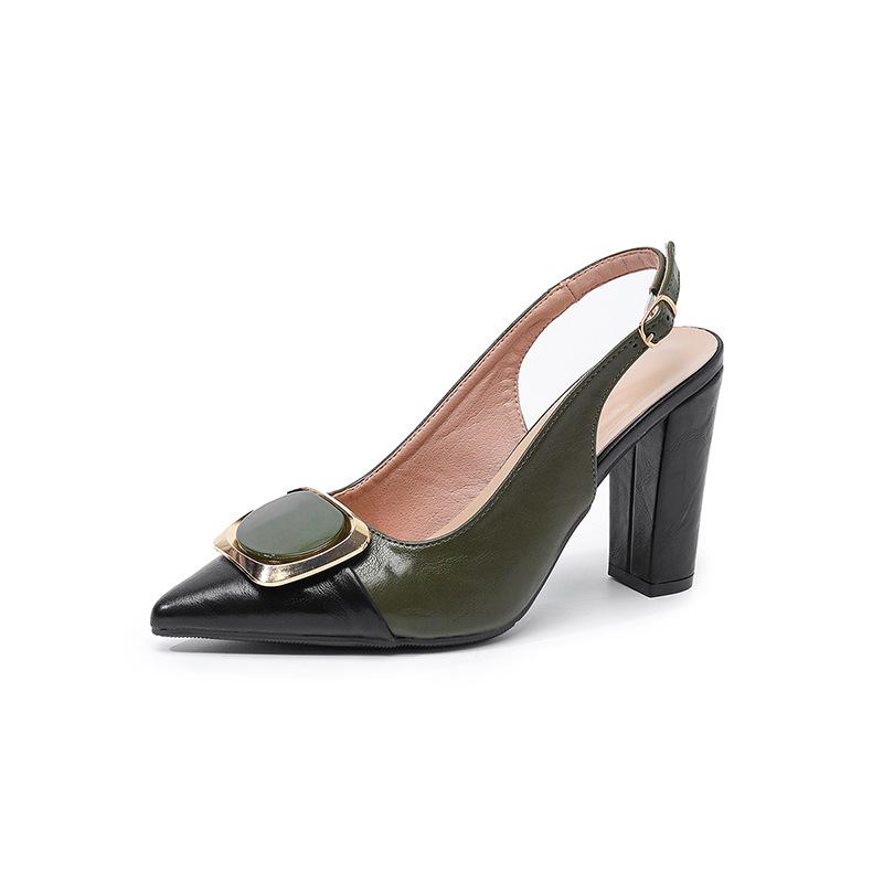 228-58LX Large Size Pointed Toe Chunky Heel Backless Buckle Sandals for Women 40 зелёный