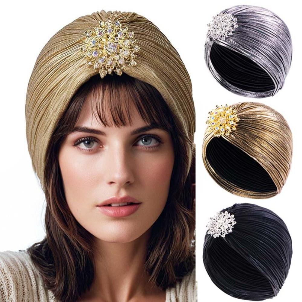 Ethnic Style Pleated Women Turban Cap Chemo Cap African Hat Luxury Indian Hat Bandana Headwear Elastic Beanies Autumn Spring