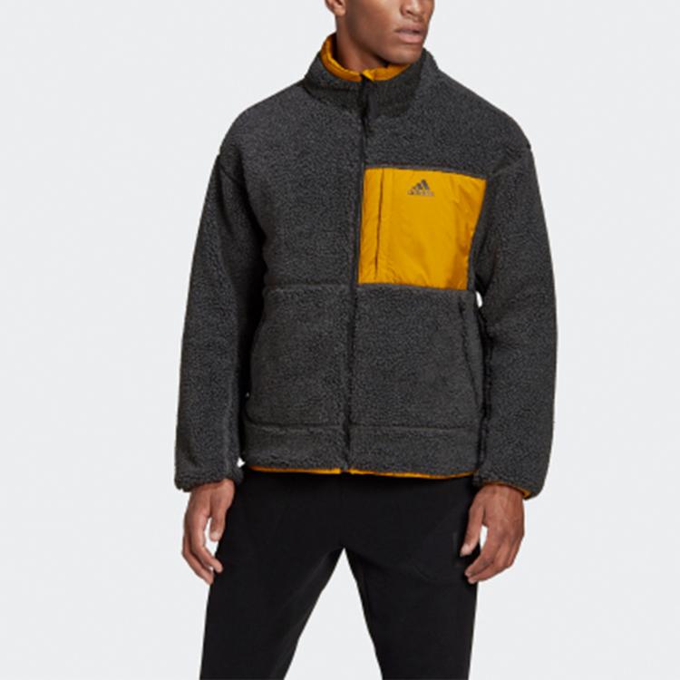 Adidas Reversible Fleece Full-Zip Cotton Jacket Men Outerwear Dark-Heather-Gray GF0053