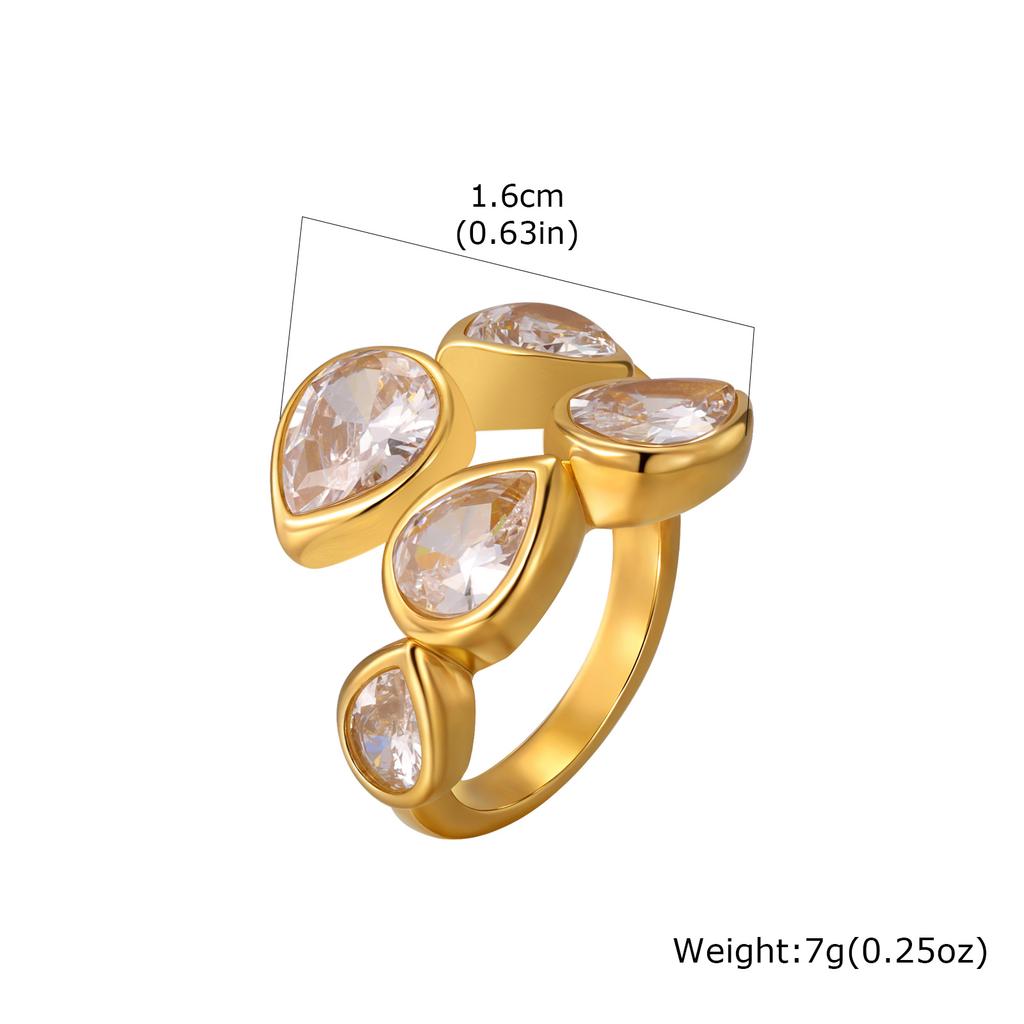 Luxury Shiny Zircon Stainless Steel Open Ring, Exquisite Chic Gold Plated Ring for Women, Fashion Exquisite Jewelry Gift