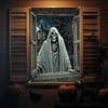 Party banner, 1 piece, made of polyester, Halloween horror-themed window decoration, with a white robe frame design
