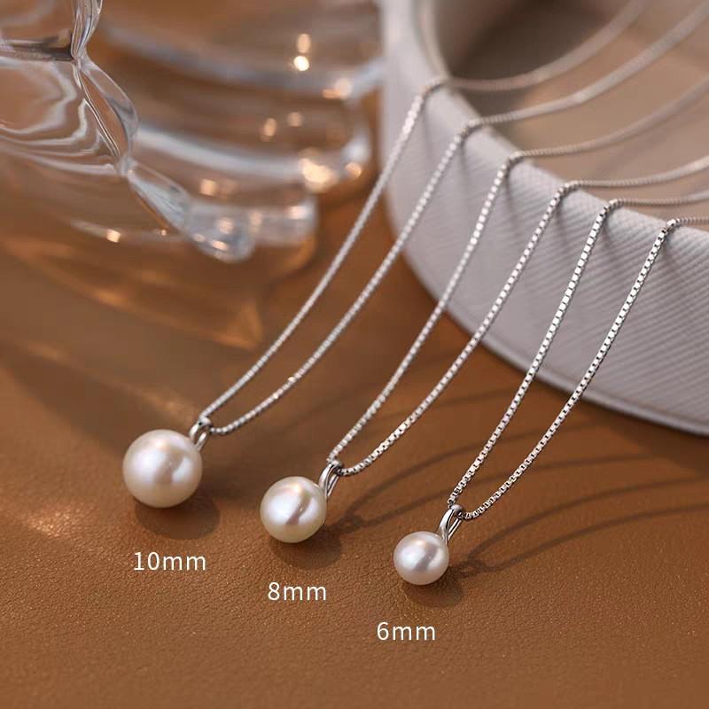 Minimalist Freshwater Pearl Pendant Necklace Women Elegant Chain 6mm/8mm/10mm Round Lightweight Daily Wear