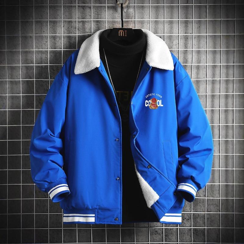 New fleece thickened couple cotton clothes, student winter clothes, cold-proof tops, men's fleece thickened cotton-padded clothes lapel