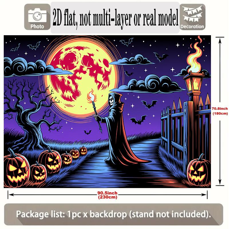 Party Backdrop Halloween Moon Flat Banners Spooky Skeleton Pumpkin Celebrations Wedding Photo Booth Decor Front Door Decor
