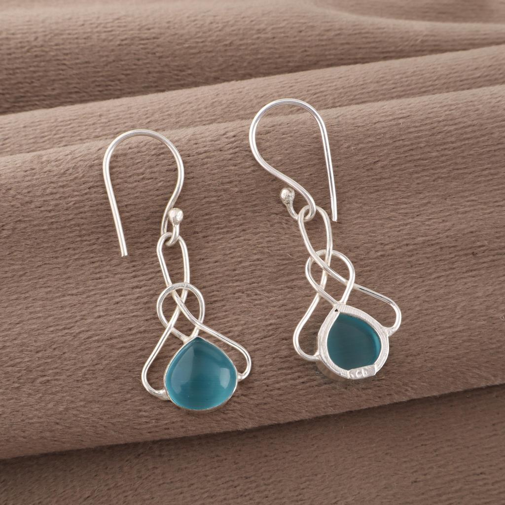Blue Cat's Eye Gemstone Earrings, 925 Sterling Silver Earrings Jewelry, Handmade Jewelry Earrings, Balancing Jewelry Gift For Women
