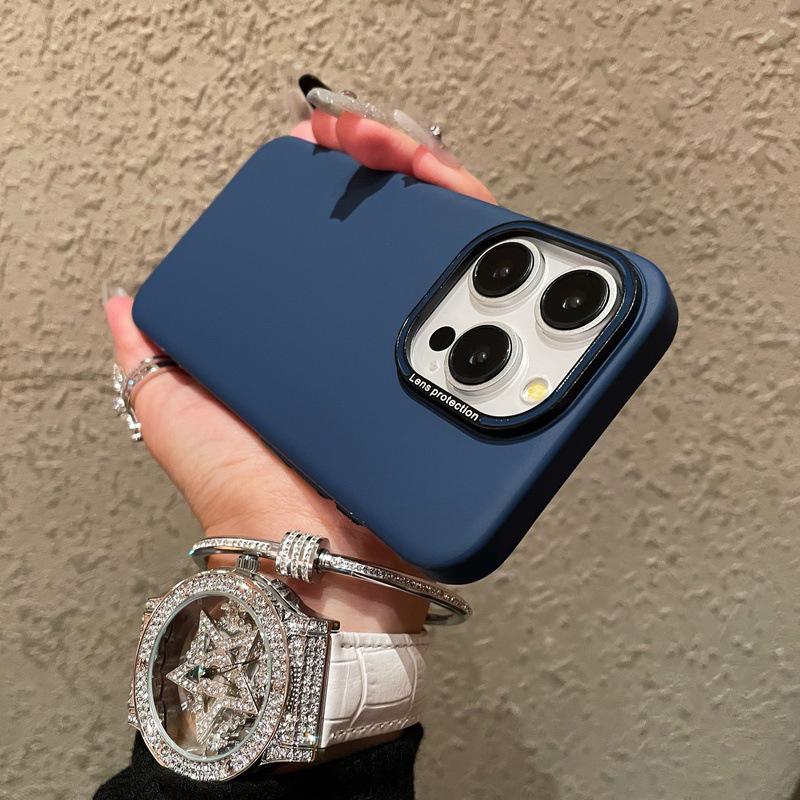 

For iPhone 15 Pro Max Case Matte PC Cell Phone Shell with Metal Lens Frame Sapphire