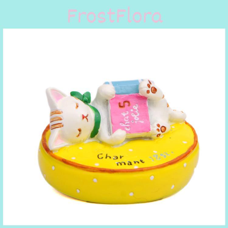 Cat Lying On A Cushion Reading A Book Resin Figurine For Indoor Decoration And Photography Props