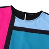 Women Big Size Round Neck Long Sleeve Color Block Dresses