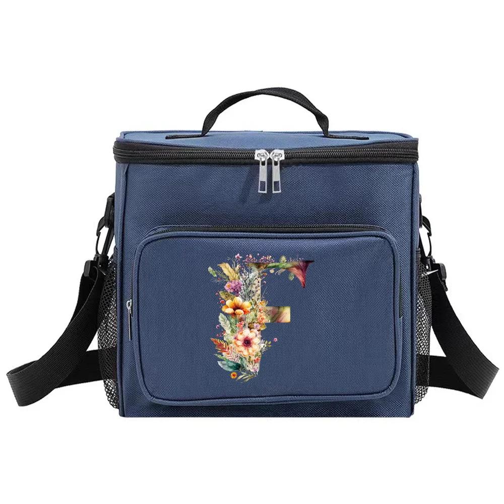 Shoulder Lunch Bag Insulated Bags Waterproof Cooler Box Thermal Organizer Handbag for Men and Women Floral Letter Pattern