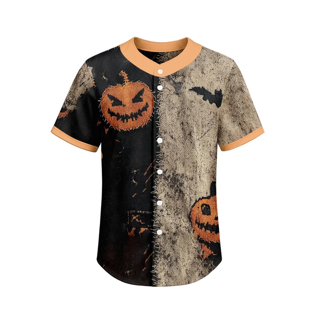 Men's Short Sleeve Halloween Print Casual Button Down Shirt for Everyday Wear