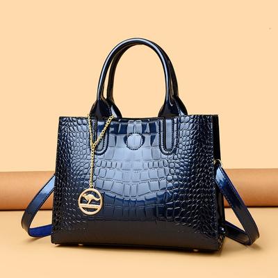 New Fashion Patent Leather Crocodile Pattern Big Child and Mother Bag Women's Large Capacity Versatile Soft Wear-resistant