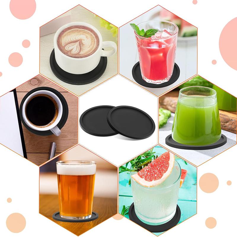 8Pcs Silicone Coasters Set 10cm Round Heat Resistant Tea Cup Mat Nonslip Drink Coffee Coasters Mug Glass Beverage Holder Pad
