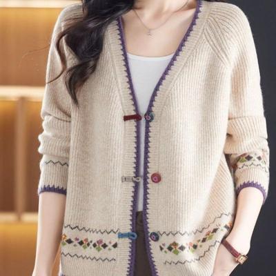 Women Knit Sweater Cardigan Long Sleeve Loose Coat Large Size Solid Color Autumn Winter