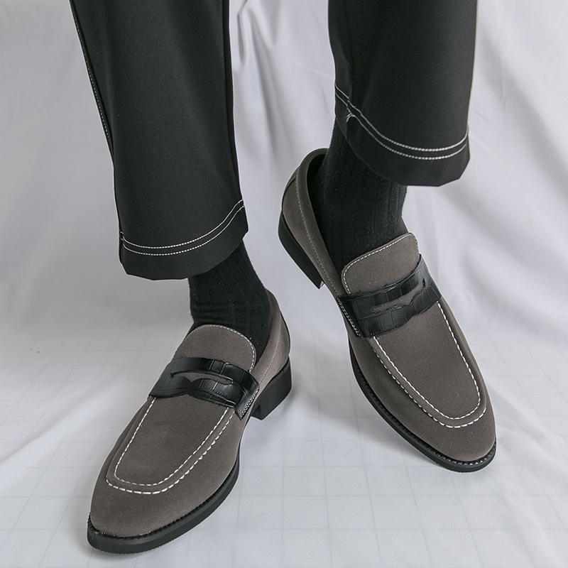 Fashion Brand Mens British Style Loafers Shoes Casual Slip-on Shoes Fashion Classic Round Toe Soft Suede Leather Business Dating Shoes