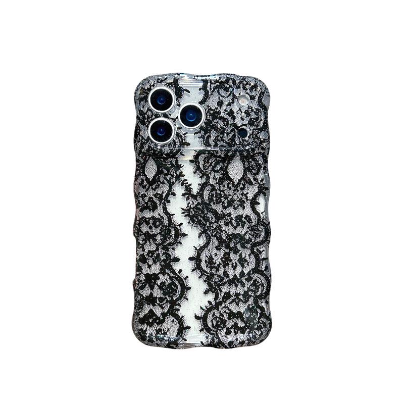 Schwarze Spitze Halbtransparent Doppellagige Handyhülle für iPhone 17/16 Pro Max/14/15