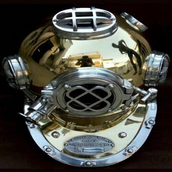 US Navy Taucherhelm, Glänzender Mark V Marine Scuba Taucherhelm 45,72 cm, Tiefsee Marinehelm Dekorative Nachbildung