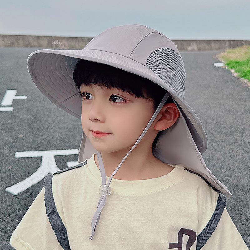 1083 Spring and Summer Children's Hats Boys and Girls Outdoor Sun Protection Visor Big Brim Shawl Neck Bucket Hat