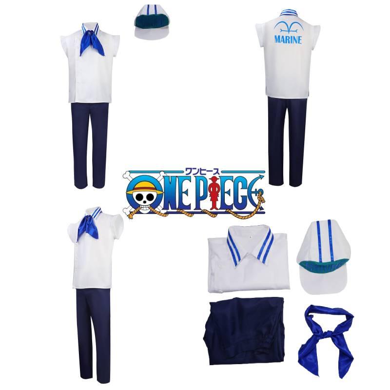 One Piece Marine Soldat Uniform Cosplay Kostüm Weißes Polyestermaterial