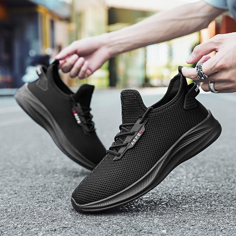 Große Herrenschuhe leicht und atmungsaktiv Fly-Woven-Mesh Freizeitschuhe einfarbig Kokosnuss-Schuhe Herren Outdoor-Sport Laufschuhe