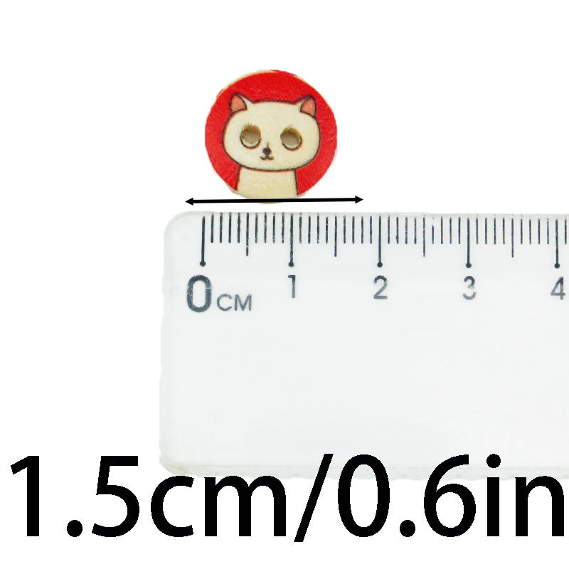 (100pcs/pack)15mm Wooden Cat Pattern Button Printing Cartoon Clothing Sewing Accessories Handmade Decoration Cat Clothes Toy