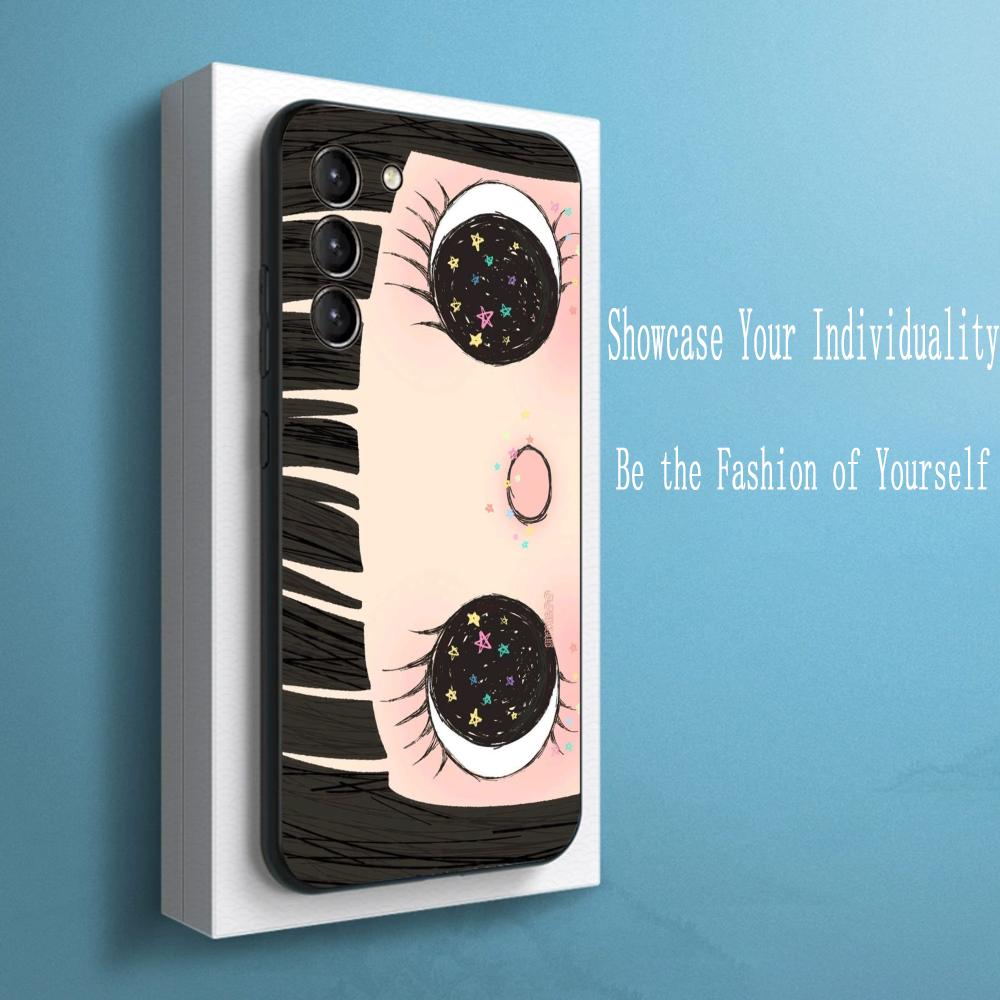 Cute Girl Cartoon Big Eye Design Phone Case For Samsung Galaxy S26 S25 S24 S23 S22 S21 Plus Ultra Note20 Soft Black