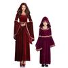 Medieval Vampire Witch Hooded Wine Red Dress Cosplay Halloween Costume Carnival