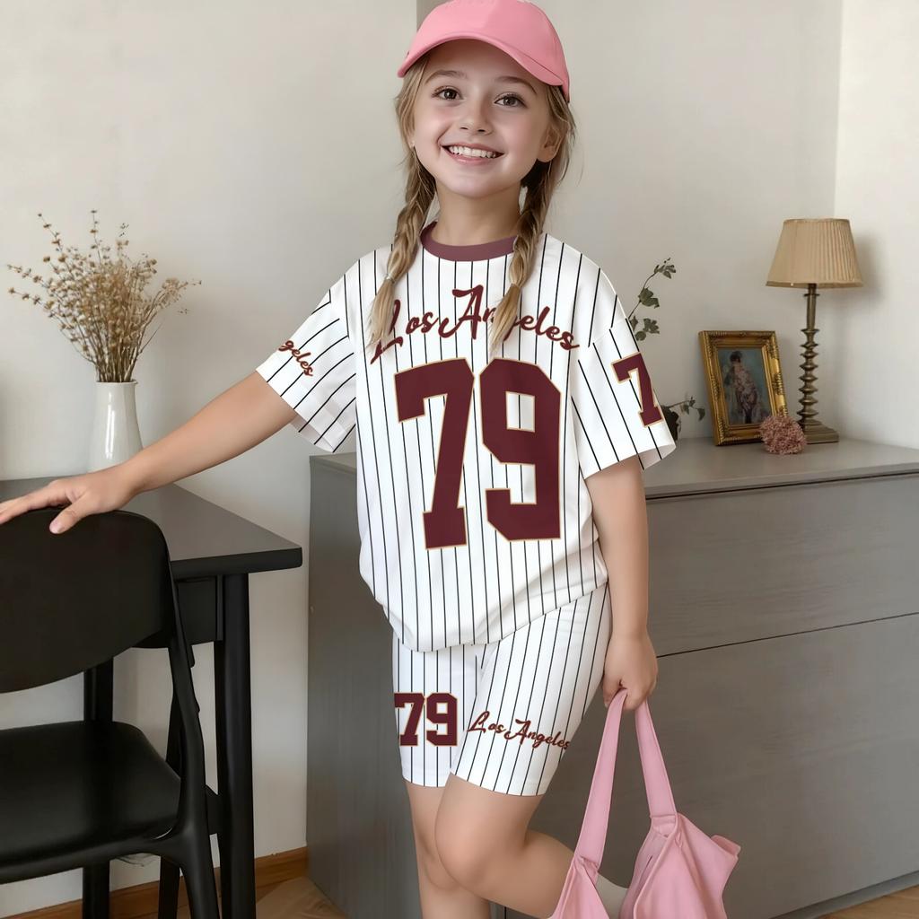 Kids Boys Girls Sportswear Set Short Sleeve Crew Neck T-Shirt and Shorts Outfit with Number Print Casual Summer Clothing for Children