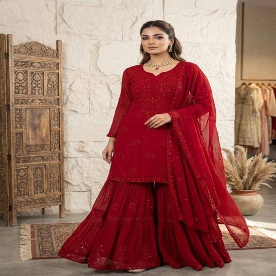 Glamorous Georgette Sequin Embroidered Festive Sharara Set