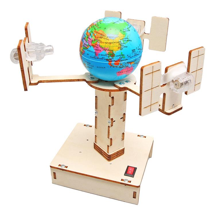 Pupils Wooden Assembled DIY Geosynchronous Satellite Model Science And Technology Small Production Children's Interesting Science And Education Model