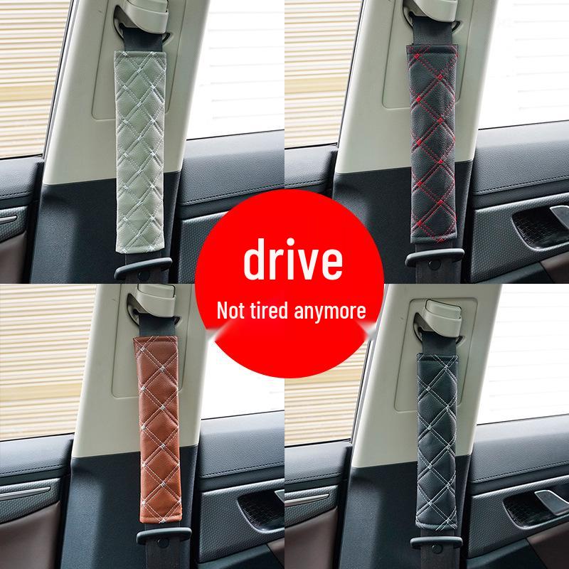 Adjustable Leather Quilted Car Seat Belt Shoulder Pad - Universal, Comfortable, All-Season Protection