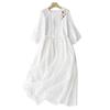 Summer Vintage Embroidery Solid Color Long Dresses Women Casual Breathable White Thin Dress Robe Elegant Clothing