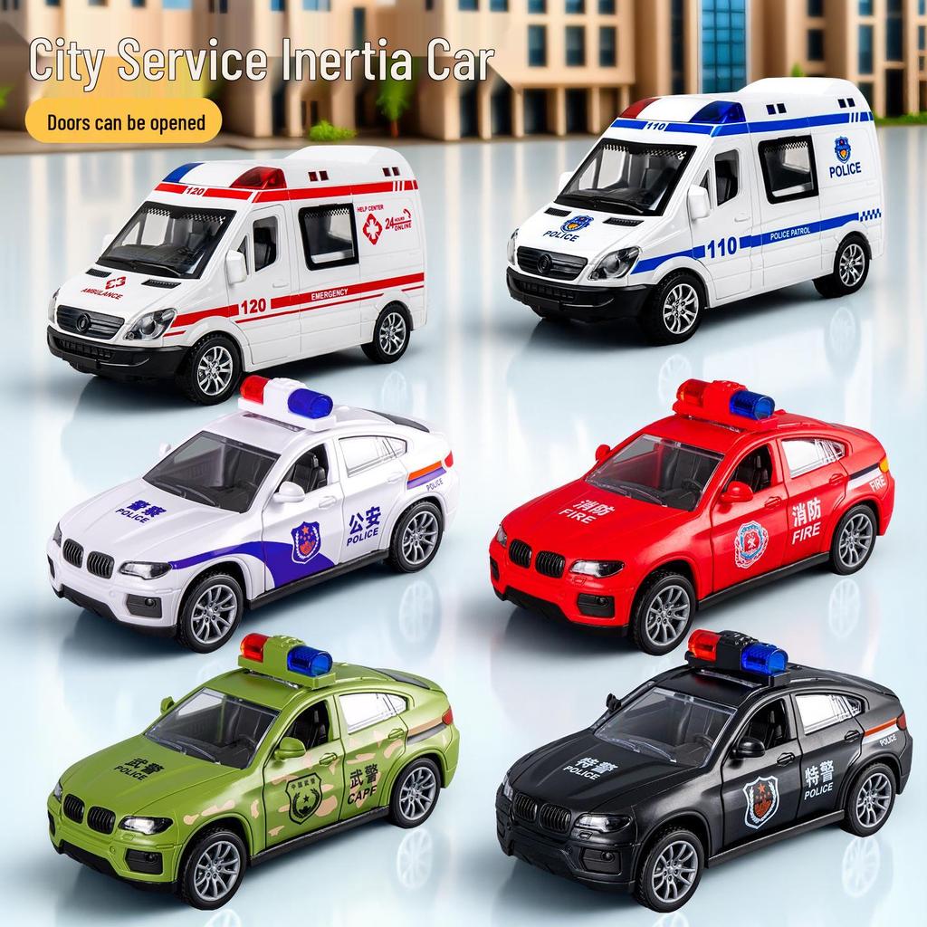 Kids' Inertia-Powered Police Car: 3-Door Opening, Gift for Boys, Ambulance-Themed Simulation Toy