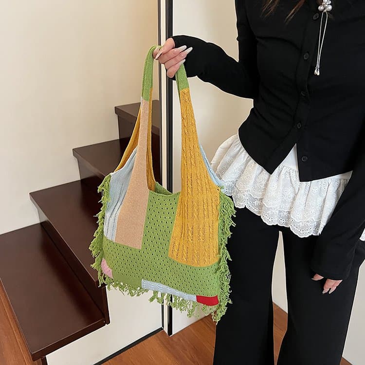 Mori literary and artistic vacation breathable large-capacity shoulder woven bag