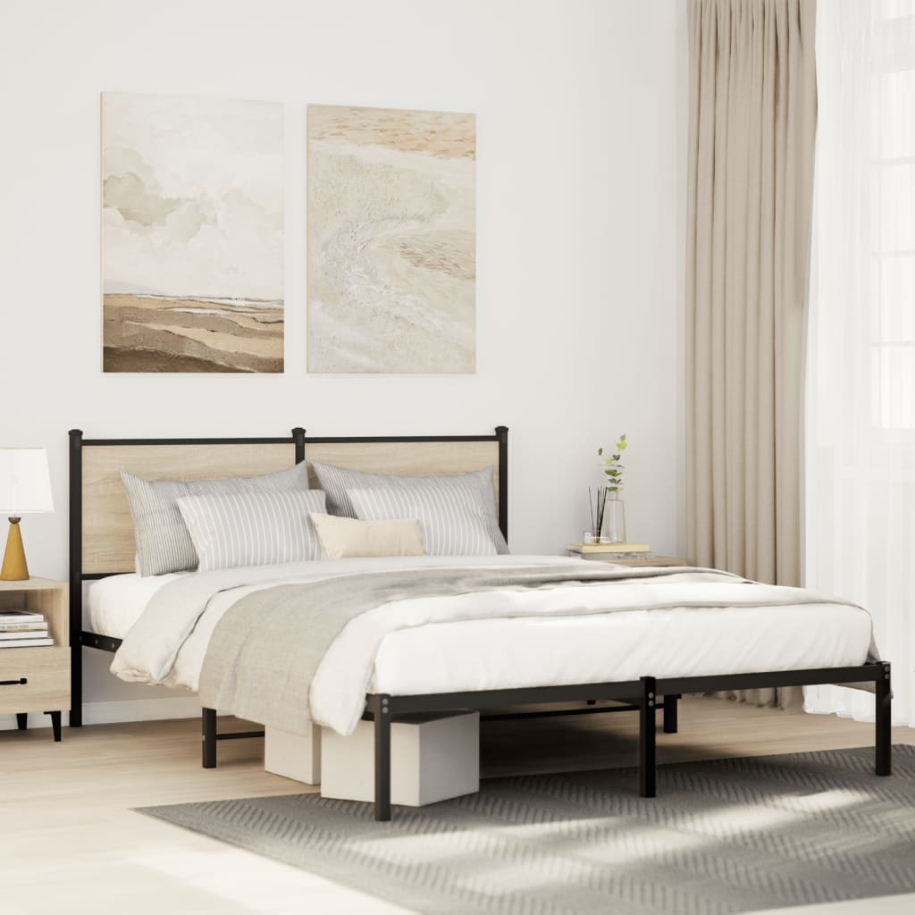 Metal Bed Frame without Mattress Sonoma Oak Finish 150 x 200 cm