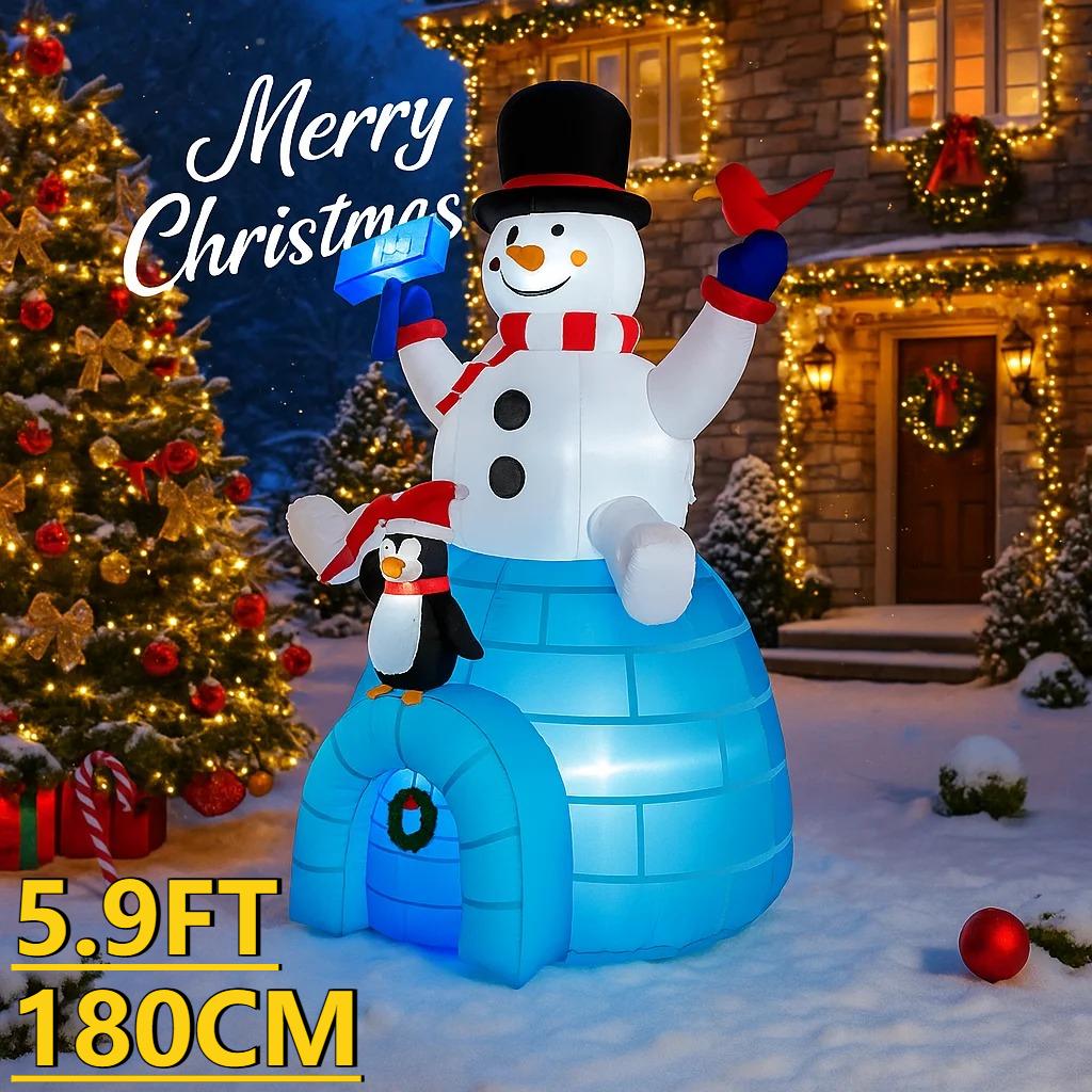 5.9FT Xmas Holiday Inflatable Yard Decor Snowman Penguin Igloo LED Christma Home Decoration Ornament Toy Gift Supplies Decor