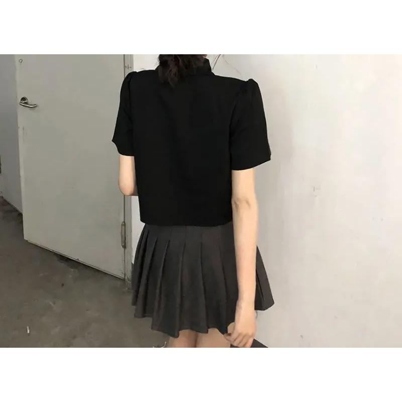Chinese Style Shirts Women Modern Crop Pure Summer All-match Sweet Girl Irregular Fashion Lady Elegant Thin