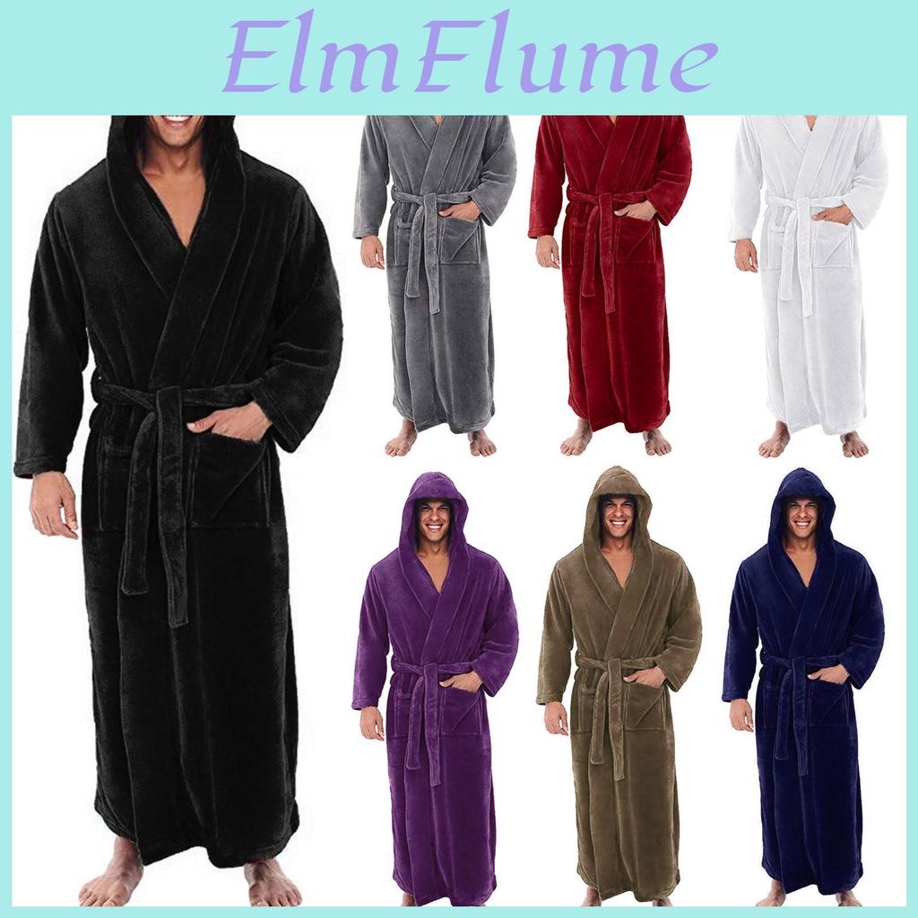 Mens Plush Shawl Winter Lengthened Bathrobe Home Clothes Long Sleeved Robe Coat