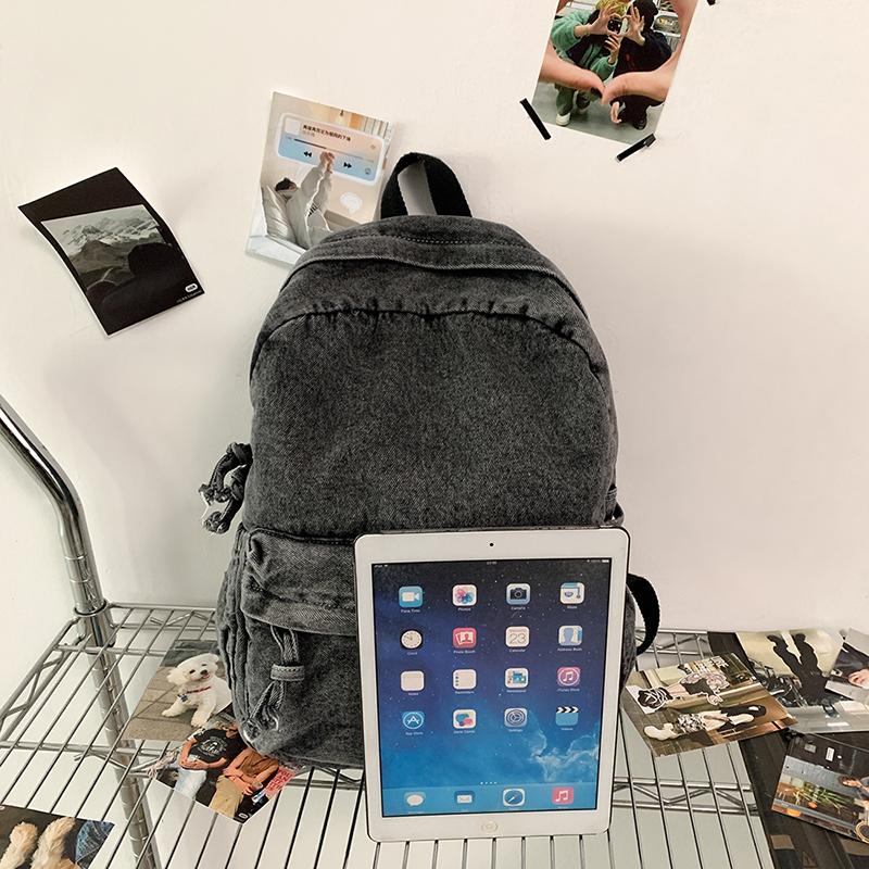 Zaino retrò in denim di grande capacità, borsa da scuola per studenti, zaino da donna