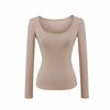 Women's Slim Fit Black U-Neck Long-Sleeve Shirt - Spicy Girl Collection, Perfect Base Layer for Autumn and Winter.