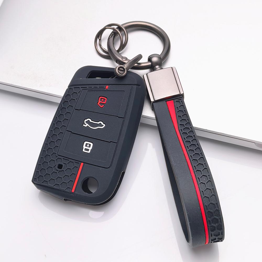 Key Fob Cover for VW Golf Tiguan Passat Polo Octavia A7 Mk7 Mk2 B8 with Keychain Anti-Scratch Surface Shockproof Structure Soft Grip Texture
