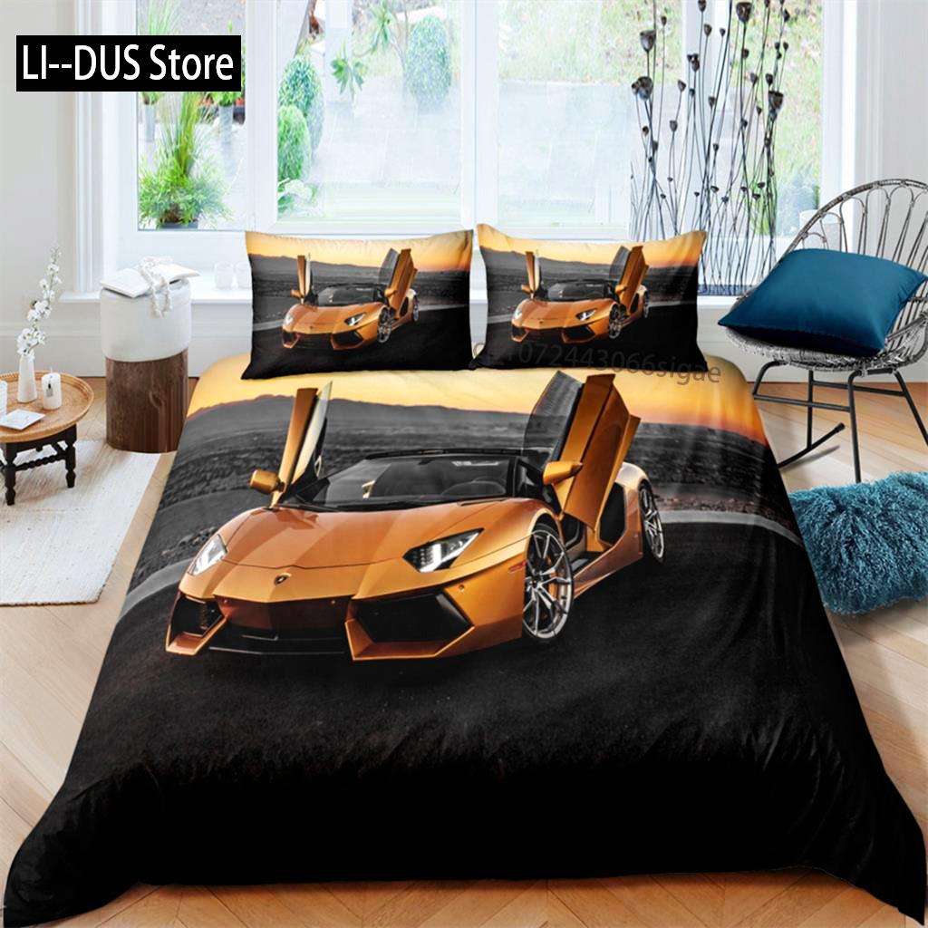 Speed Sports Car Duvet Cover Set Queen Size Cool Racing Comforter Cover Extreme Sport Bedding Set For Boys Teens Men Room Decor
