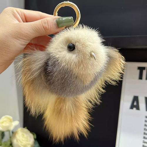 

Брелок из меха норки для мужчин, подвеска в виде птицы Благовещения, брелок для сумки, украшение для ключей, игрушки из натурального меха, помпон, безделушка, подарки для женщин 19cm